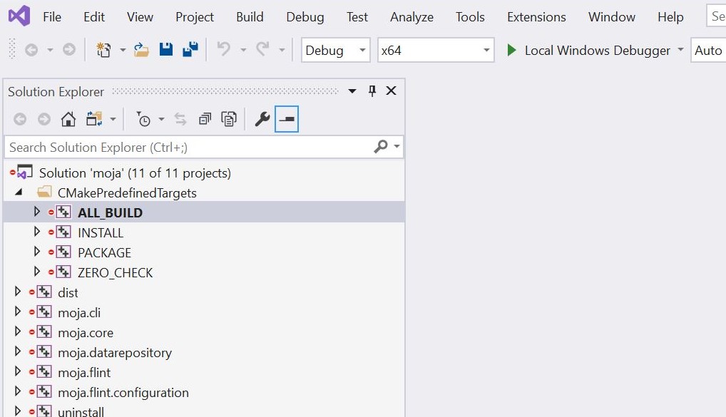 Navigating to Visual Studio Debugging ``ALL_BUILD`` properties page