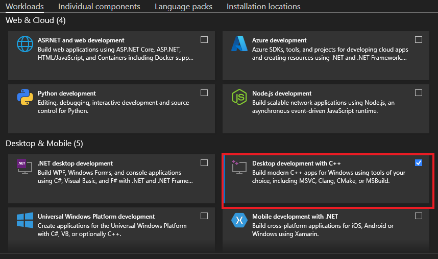 Install Section of Visual Studio